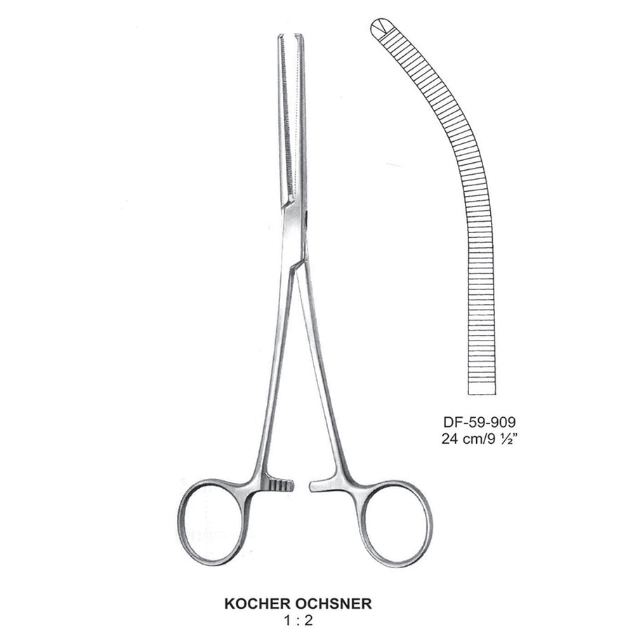 Kocher-Ochsner Artery Forceps, Curved, 1X2 Teeth, 24cm (DF-59-909) by Dr. Frigz