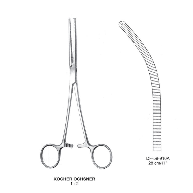 Kocher-Ochsner Artery Forceps, Curved, 1X2 Teeth, 28cm (DF-59-910A) by Dr. Frigz