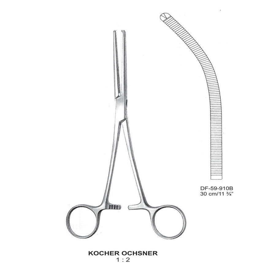 Kocher-Ochsner Artery Forceps, Curved, 1X2 Teeth, 30cm (DF-59-910B) by Dr. Frigz