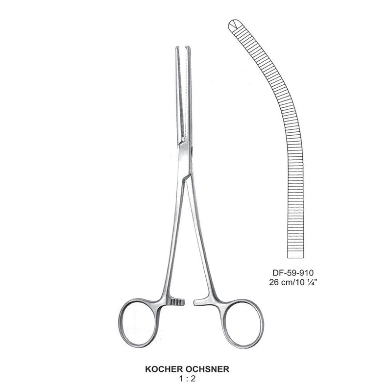 Kocher-Ochsner Artery Forceps, Curved, 1X2 Teeth, 26cm (DF-59-910) by Dr. Frigz