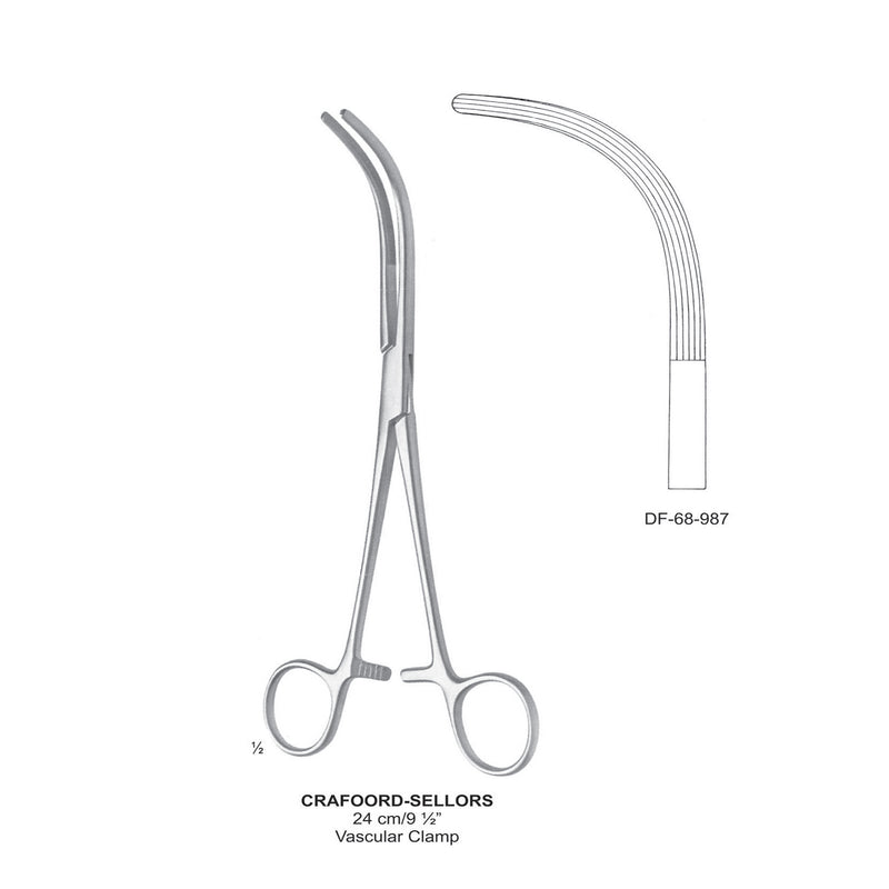Crafoord-Sellors Vascular Clamps, Strong Curved, 24cm  (DF-68-987) by Dr. Frigz