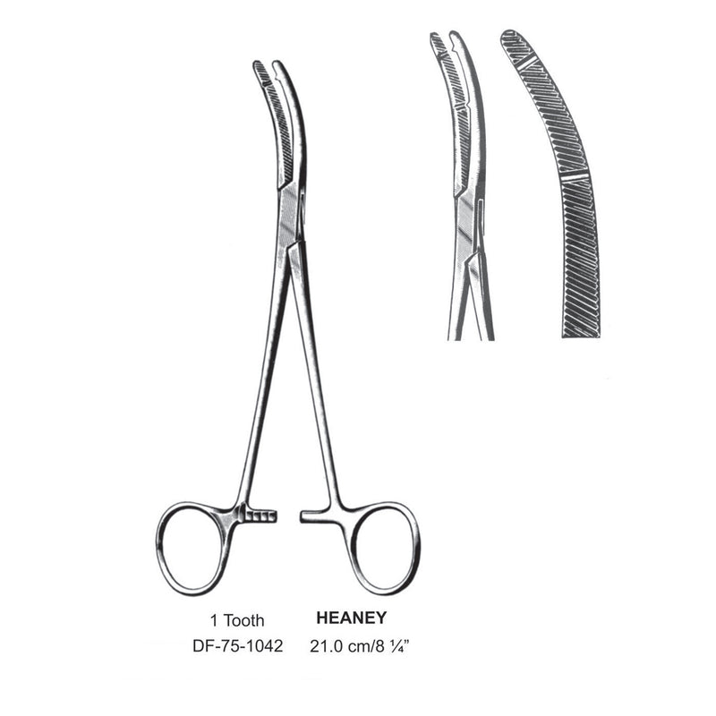 Heaney Hysterctomy Forceps, Curved,  1-Tooth, 21cm (DF-75-1042) by Dr. Frigz