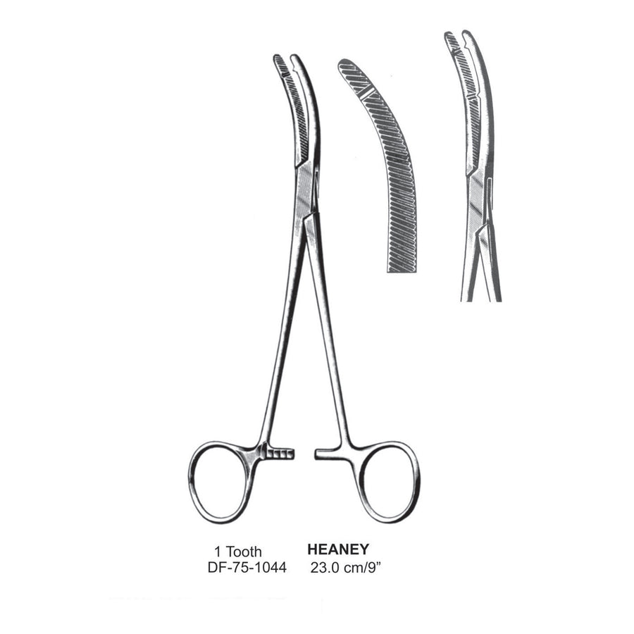 Heaney Hysterctomy Forceps, Curved,  1-Tooth, 23cm (DF-75-1044) by Dr. Frigz