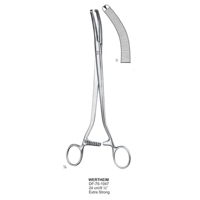 Wertheim Hysterctomy Forceps, Curved, Extra Strong, 1X2 Teeth, 24cm (DF-75-1047)