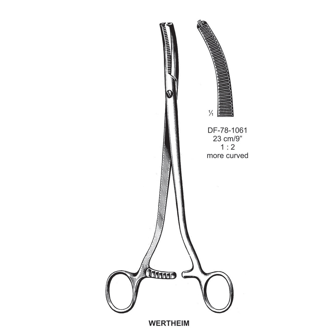 Wertheim Hysterectomy Forceps, More Curved, 1X2 Teeth, 23cm (DF-78-1061) by Dr. Frigz