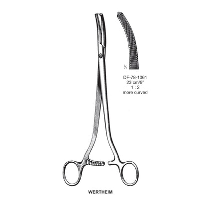 Wertheim Hysterectomy Forceps, More Curved, 1X2 Teeth, 23cm (DF-78-1061)