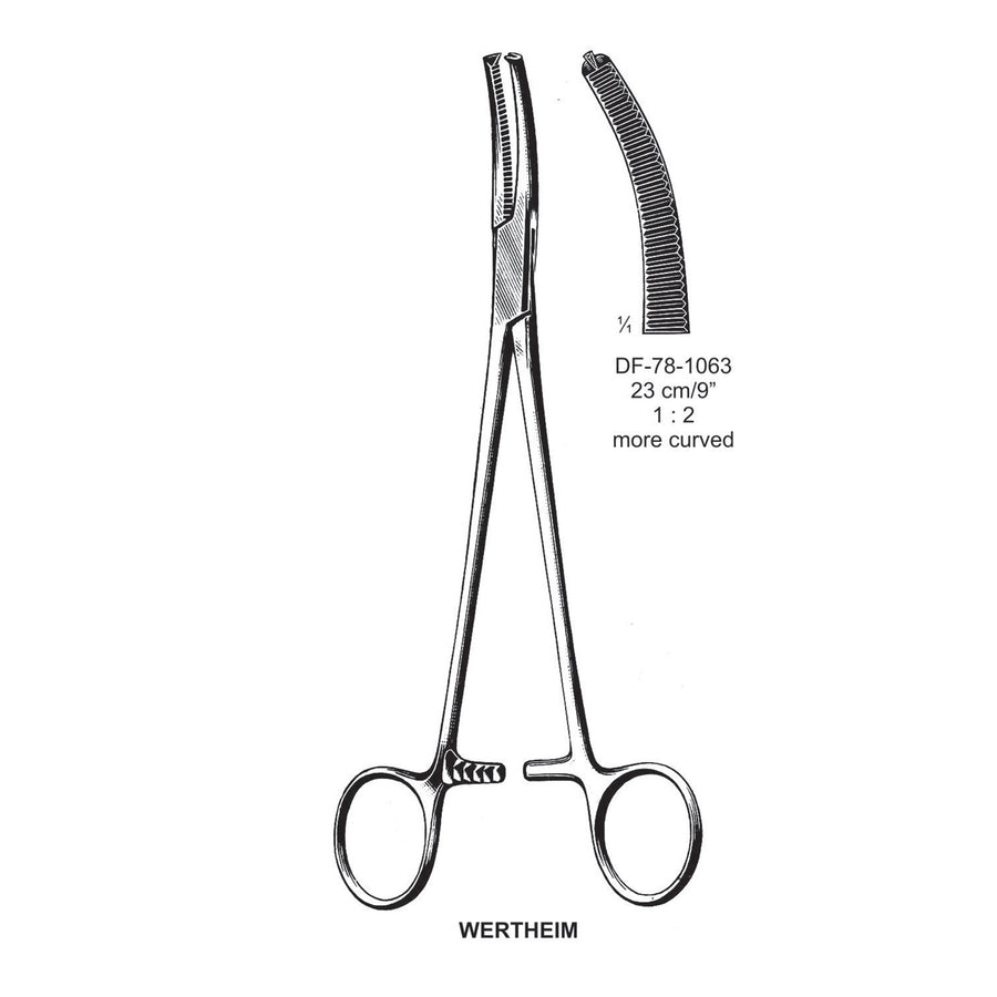 Wertheim Hysterectomy Forceps, More Curved, 1X2 Teeth, 23cm (DF-78-1063) by Dr. Frigz