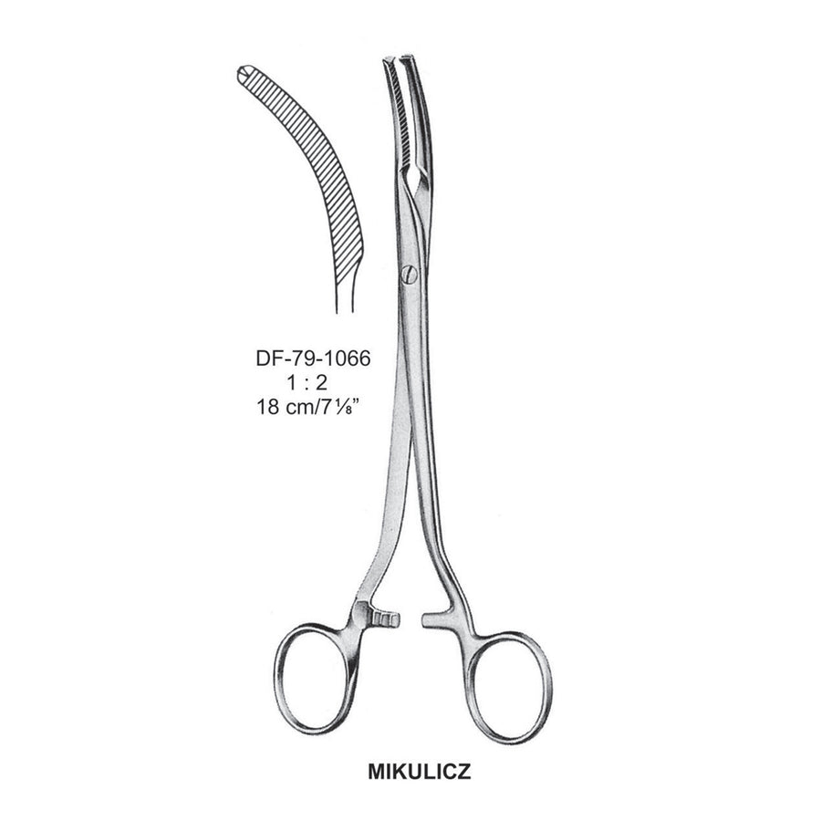 Mikulicz Peritoneal Clamp Forceps, Curved, 1X2 Teeth, 18cm  (DF-79-1066) by Dr. Frigz