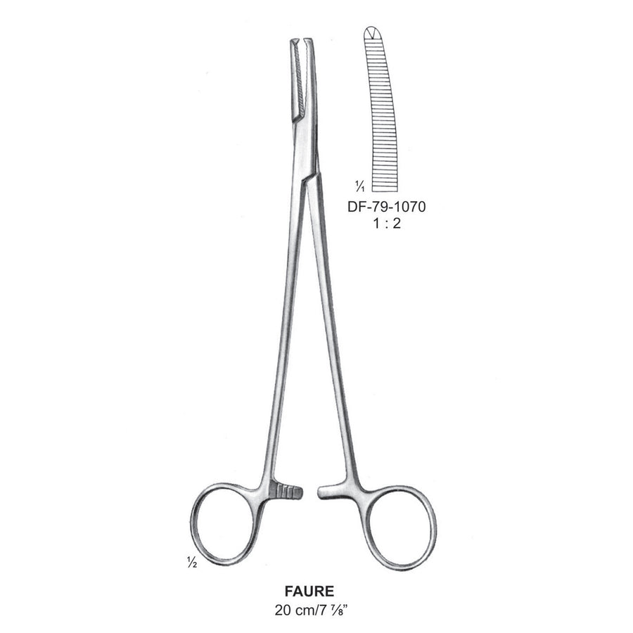 Faure Peritoneal Clamp Forceps, Light Curved, 1X2 Teeth, 20cm  (DF-79-1070) by Dr. Frigz