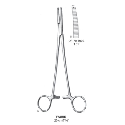 Faure Peritoneal Clamp Forceps, Light Curved, 1X2 Teeth, 20cm  (DF-79-1070)