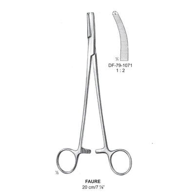 Faure Peritoneal Clamp Forceps, Curved, 1X2 Teeth, 20cm  (DF-79-1071) by Dr. Frigz