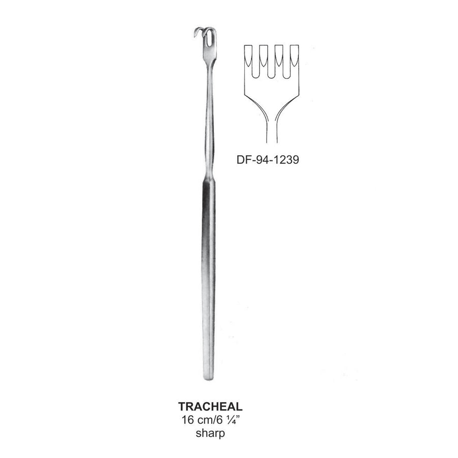 Tracheal Retractors Small Curve, 4 Prong Sharp 16cm  (DF-94-1239) by Dr. Frigz