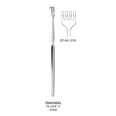 Tracheal Retractors Small Curve, 4 Prong Sharp 16cm  (DF-94-1239) by Dr. Frigz