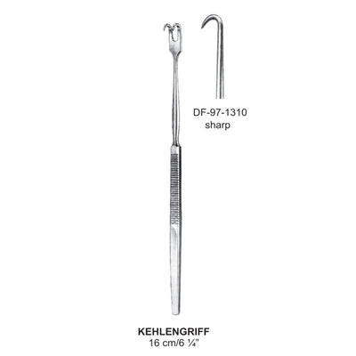 Kehlengriff Retractors Serrated Handle 1 Prong Sharp 16cm  (DF-97-1310)