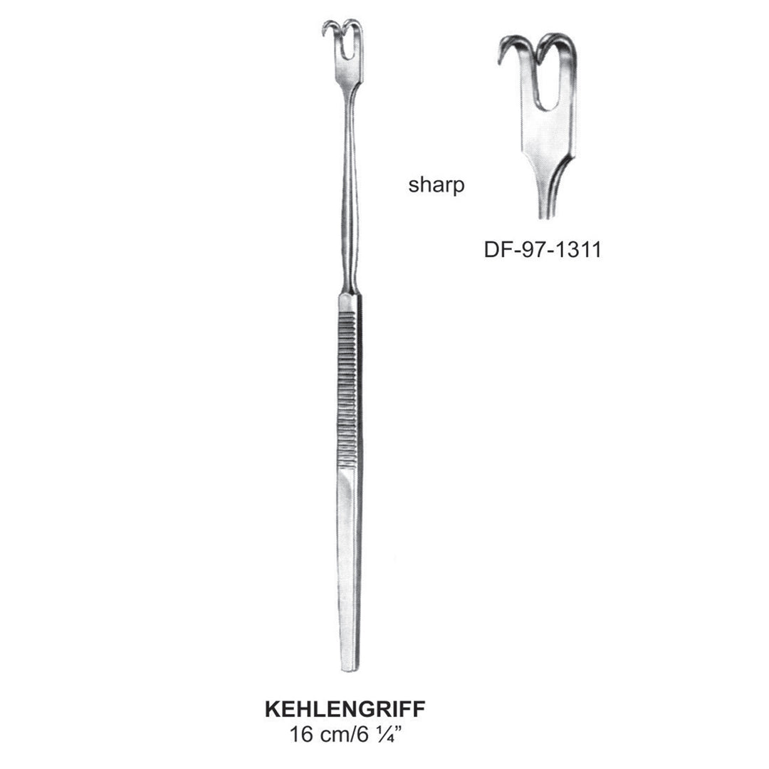 Kehlengriff Retractors Serrated Handle 2 Prong Sharp 16cm  (DF-97-1311) by Dr. Frigz