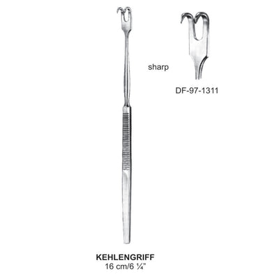 Kehlengriff Retractors Serrated Handle 2 Prong Sharp 16cm  (DF-97-1311)