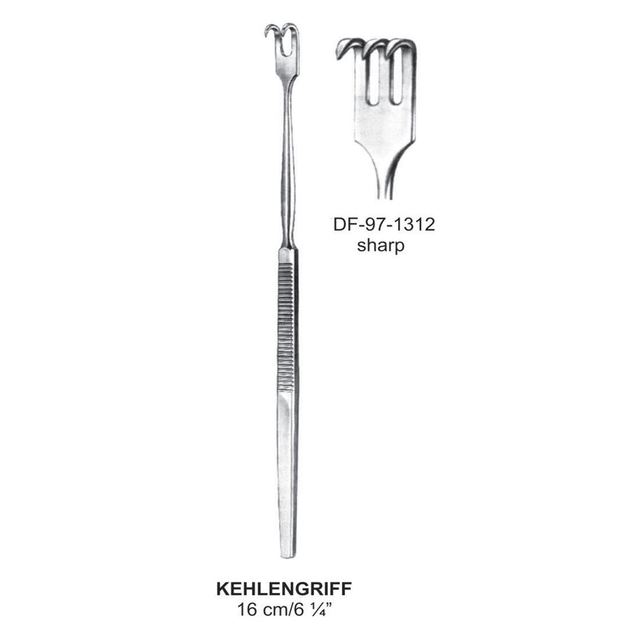 Kehlengriff Retractors Serrated Handle 3 Prong Sharp 16cm  (DF-97-1312) by Dr. Frigz