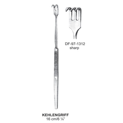 Kehlengriff Retractors Serrated Handle 3 Prong Sharp 16cm  (DF-97-1312)