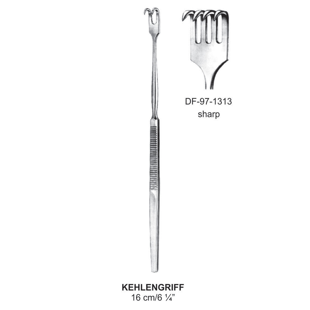 Kehlengriff Retractors Serrated Handle 4 Prong Sharp 16cm  (DF-97-1313) by Dr. Frigz
