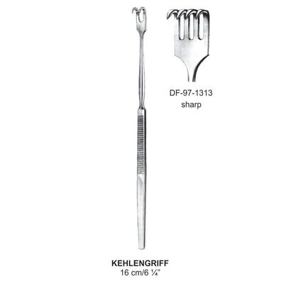 Kehlengriff Retractors Serrated Handle 4 Prong Sharp 16cm  (DF-97-1313)