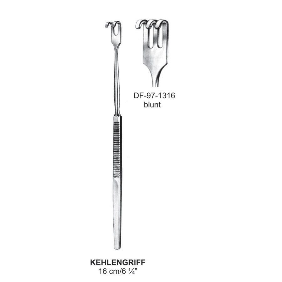 Kehlengriff Retractors Serrated Handle 3 Prong Blunt 16cm  (DF-97-1316) by Dr. Frigz