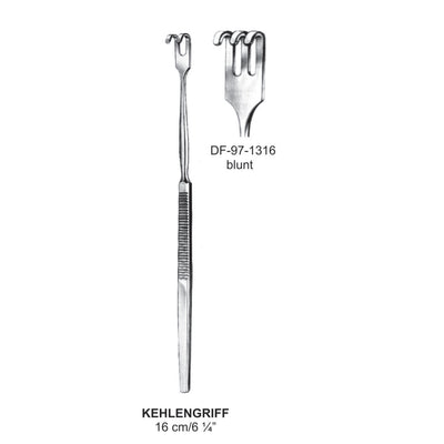 Kehlengriff Retractors Serrated Handle 3 Prong Blunt 16cm  (DF-97-1316)