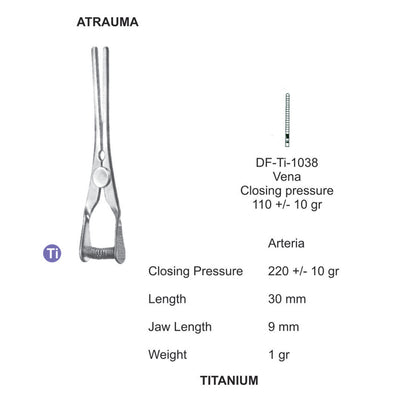 Titanium-Atraum Bulldog Clamps, Length 30mm , Straight, Jaw Length 9mm (DF-TI-1038)