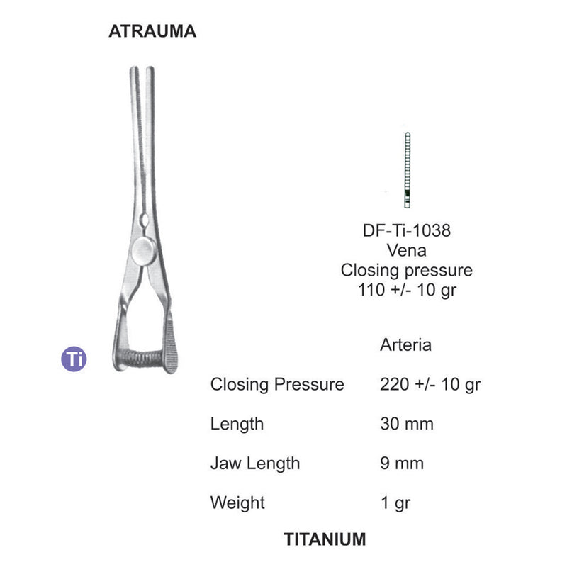  Titanium-Atraum Bulldog Clamps, Length 30mm , Straight, Jaw Length 9mm (DF-Ti-1038) by Dr. Frigz