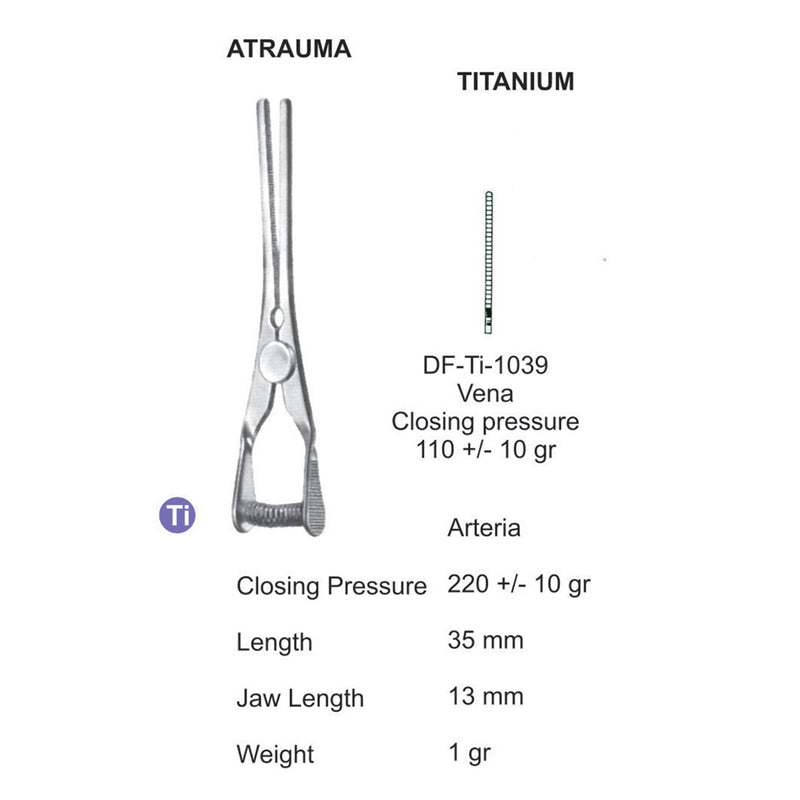  Titanium-Atraum Bulldog Clamps, Length 35mm , Straight, Jaw Length 13mm (DF-Ti-1039) by Dr. Frigz