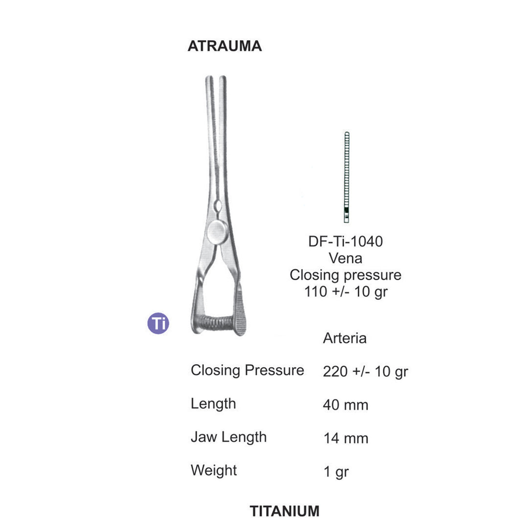  Titanium-Atraum Bulldog Clamps, Length 40mm , Straight, Jaw Length 14mm (DF-Ti-1040) by Dr. Frigz