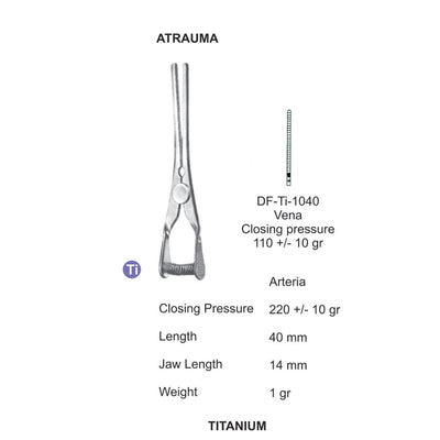Titanium-Atraum Bulldog Clamps, Length 40mm , Straight, Jaw Length 14mm (DF-TI-1040)