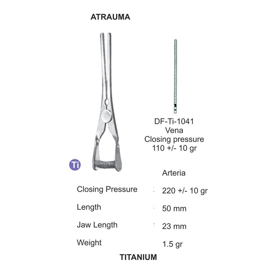  Titanium-Atraum Bulldog Clamps, Length 50mm , Straight, Jaw Length 23mm (DF-Ti-1041) by Dr. Frigz