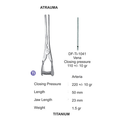 Titanium-Atraum Bulldog Clamps, Length 50mm , Straight, Jaw Length 23mm (DF-TI-1041)