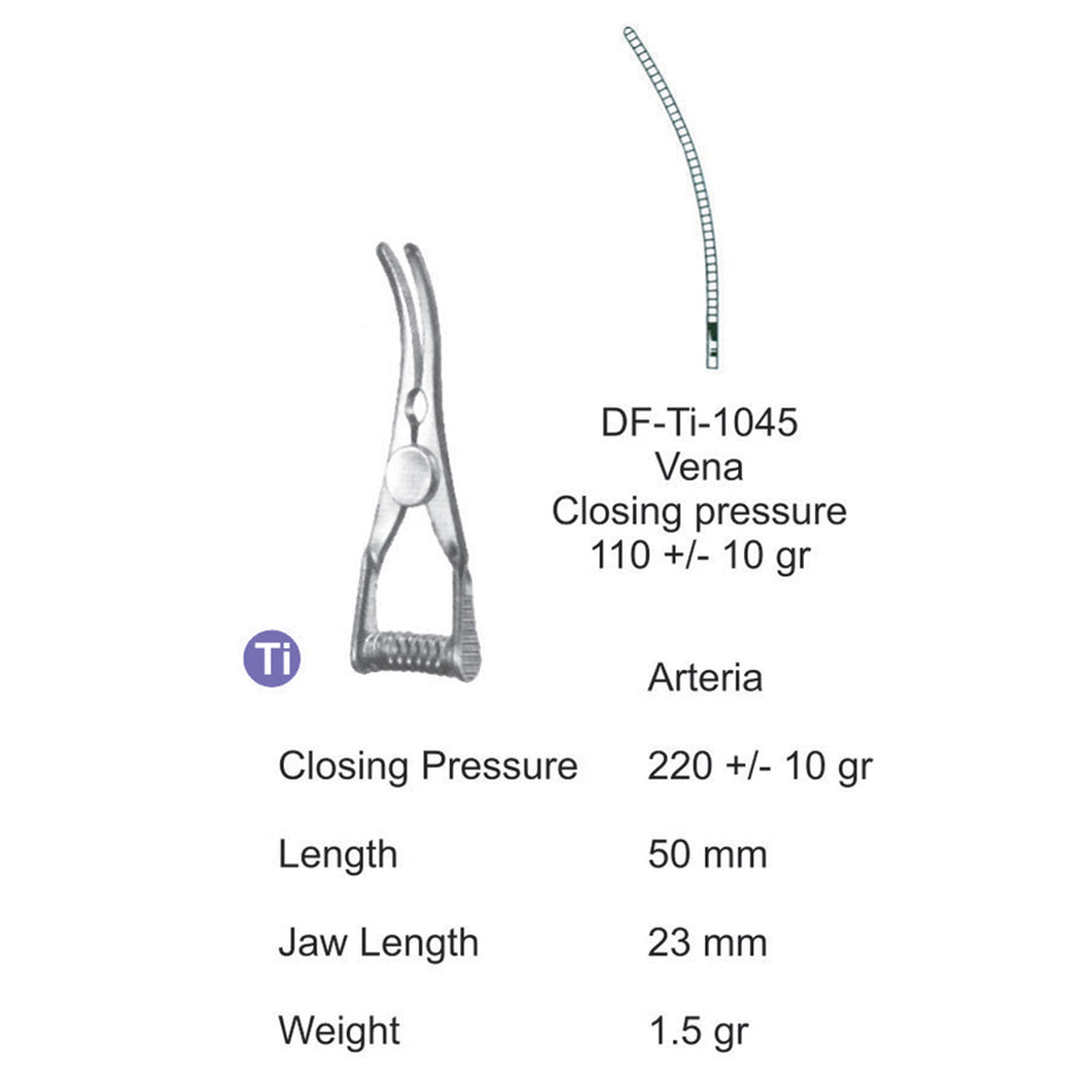  Titanium-Atraum Bulldog Clamps, Length 50mm , Curved, Jaw Length 23mm (DF-Ti-1045) by Dr. Frigz