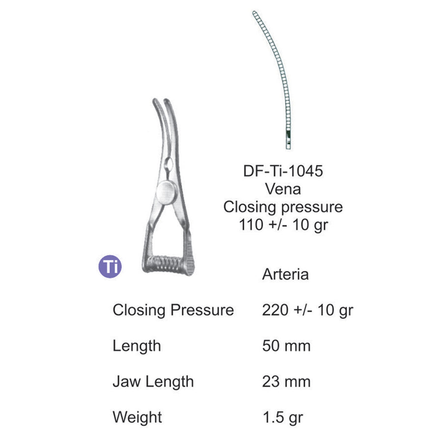  Titanium-Atraum Bulldog Clamps, Length 50mm , Curved, Jaw Length 23mm (DF-Ti-1045) by Dr. Frigz