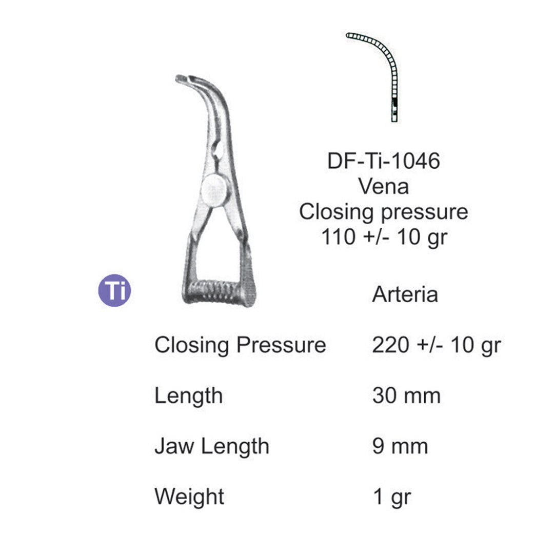  Titanium-Atraum Bulldog Clamps, Length 30mm , Angled, Jaw Length 9mm (DF-Ti-1046) by Dr. Frigz