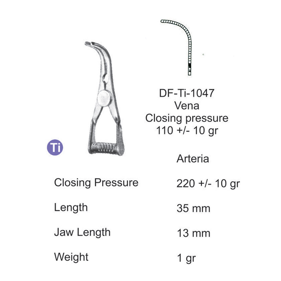  Titanium-Atraum Bulldog Clamps, Length 35mm , Angled, Jaw Length 13mm (DF-Ti-1047) by Dr. Frigz