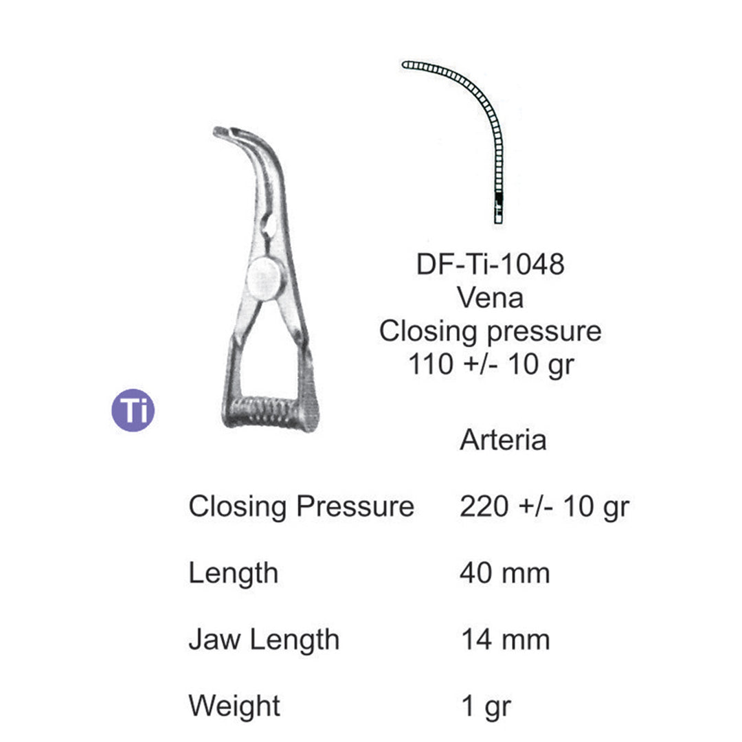  Titanium-Atraum Bulldog Clamps, Length 40mm , Angled, Jaw Length 14mm (DF-Ti-1048) by Dr. Frigz