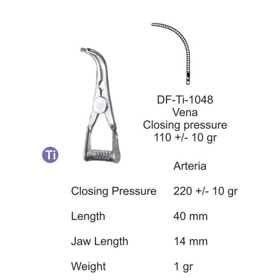  Titanium-Atraum Bulldog Clamps, Length 40mm , Angled, Jaw Length 14mm (DF-Ti-1048) by Dr. Frigz