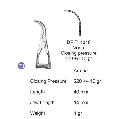  Titanium-Atraum Bulldog Clamps, Length 40mm , Angled, Jaw Length 14mm (DF-Ti-1048) by Dr. Frigz