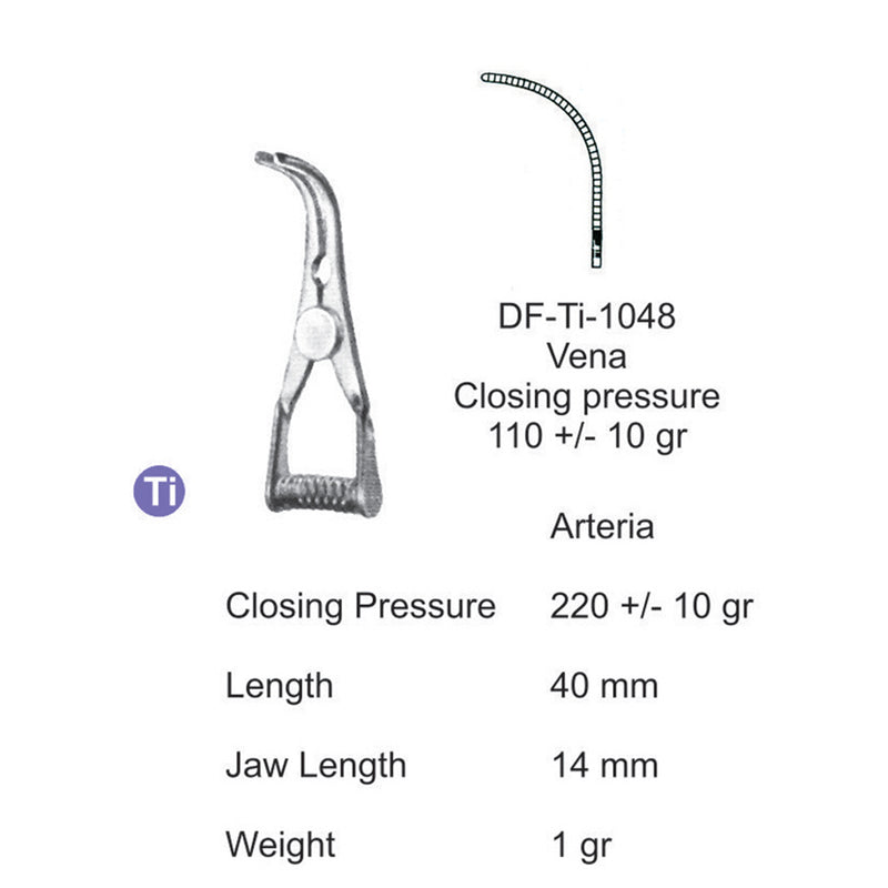 Titanium-Atraum Bulldog Clamps, Length 40mm , Angled, Jaw Length 14mm (DF-Ti-1048) by Dr. Frigz