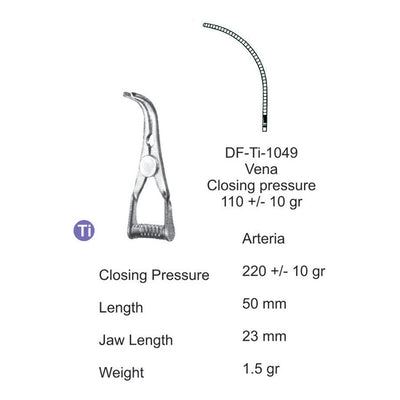 Titanium-Atraum Bulldog Clamps, Length 50mm , Angled, Jaw Length 23mm (DF-TI-1049)