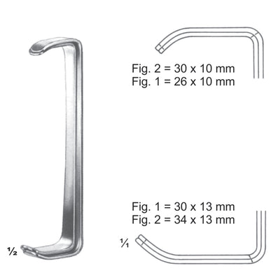 Farabeuf Retractors 11.5cm Fig 1(26 X 10 Mm),(30 X 13 Mm) Fig 2(30 X 10 Mm),(34 X 13 Mm) (E-091-11)