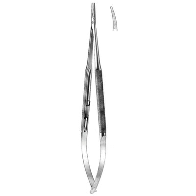 Micro Needle Holders Curved 15cm With Lock, Stainless Steel, Diamond Coated Jaw 11,0 X 0,8 mm (I-109-15)