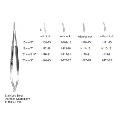 Micro Needle Holders Curved 23cm With Lock, Stainless Steel, Diamond Coated Jaw 11,0 X 0,8 mm (I-121-23) by Dr. Frigz