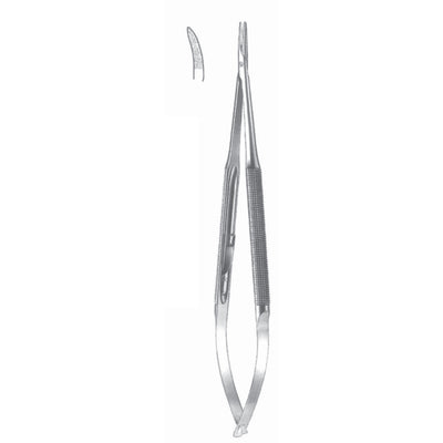 Micro Needle Holders Curved 18cm With Lock, Stainless Steel, Diamond Coated Jaw 2.0 mm Wide (I-129-18)