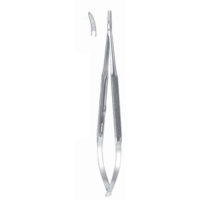 Micro Needle Holders Curved 21cm Without Lock, Stainless Steel, Diamond Coated Jaw 2.0 mm Wide (I-135-21) by Dr. Frigz