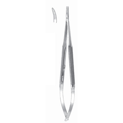 Micro Needle Holders Curved 23cm With Lock, Stainless Steel, Diamond Coated Jaw 2.0 mm Wide (I-137-23)