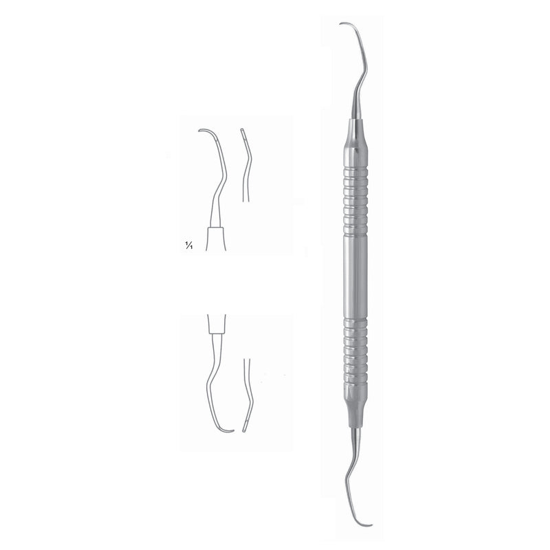 Langer Scalers Ti 17.5cm Universal Curette, Hollow Handle Fig 1/2 8 mm Mandible, Lateral Teeth, Mesial/Distal (Q-069-01) by Dr. Frigz
