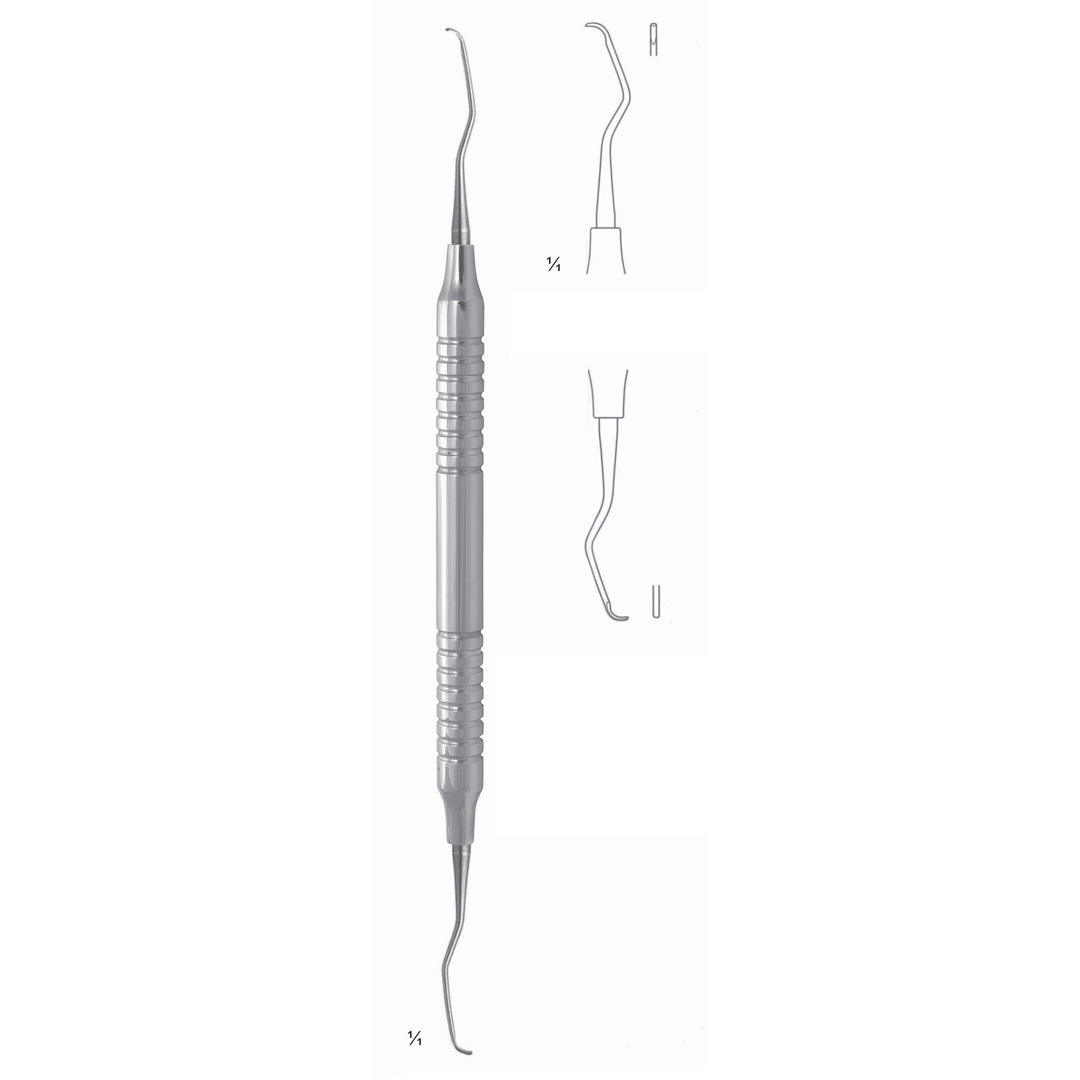 Gracey Mini Scalers 17.5cm Hollow Handle Fig 3/4 8 mm Incisors, Premolars, Universal, First Shaft Longer, Working End Shorter (Q-076-03) by Dr. Frigz